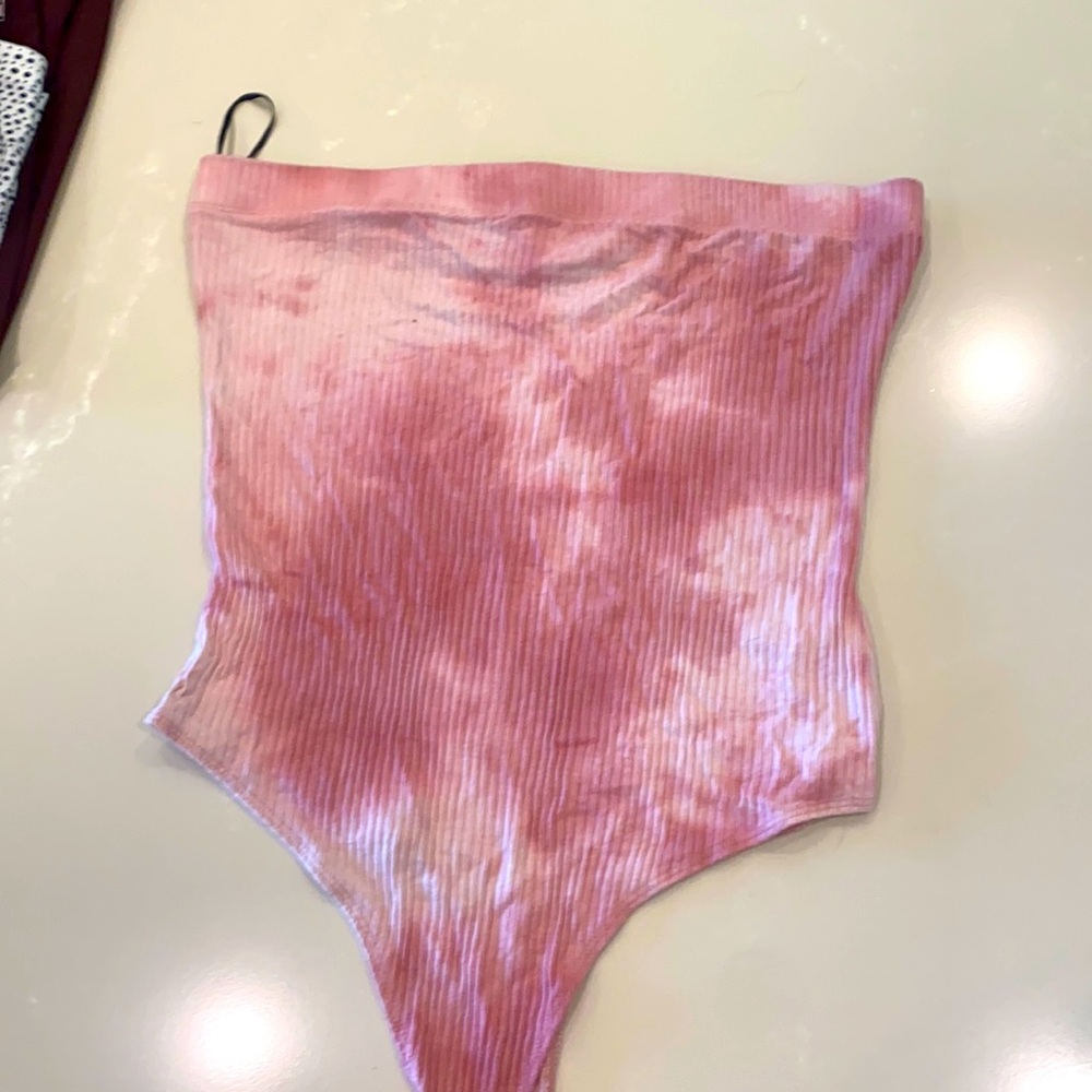 Pink Tie Dye Tube Top Bodysuit